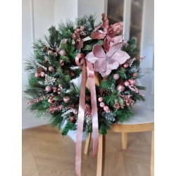 Wieniec Bożonarodzeniowy na drzwi Pudrowe Kwiaty Poinsecji 60 cm